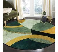Tapis Design Round Rugs 120cm, Area Rugs For Living Room Emerald Green Pattern Stitching Rugs Non Slip, Washable Circle Green Rug For Living Room Bedroom Bedside