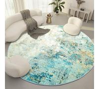 Tapis Design Small Rugs for Living Room, Soft Low Pile Rug Non Shedding, Modern Abstract Circle Carpet Rug for Bedroom, Office, Round 80cm, Teal & Beige