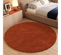 TAPISO Area Rug Essence Round Shaggy Long Pile Orange Terracotta Plain One Colour Bedroom Living Room Nursery Durable Carpet OEKO-TEX Size - 100 x 100 cm (3ft3 x 3ft3)