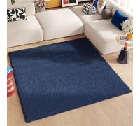 TAPISO Area Rug Essence Square Shaggy Long Pile Blue Navy Plain One Colour Bedroom Living Room Nursery Durable Carpet OEKO-TEX Size - 200 x 200 cm (6ft7 x 6ft7)