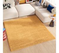 TAPISO Area Rug Essence Square Shaggy Long Pile Yellow Mustard Plain One Colour Bedroom Living Room Nursery Durable Carpet OEKO-TEX Size - 200 x 200 cm (6ft7 x 6ft7)