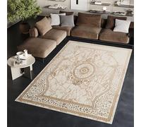 TAPISO Ares Area Rug Short Pile Traditional Brown Beige Rosette Medallion Frame Ornaments 3D Effect Living Room Bedroom Durable OEKO-TEX Carpet Size - 200 x 300 cm (6ft7 x 9ft10)
