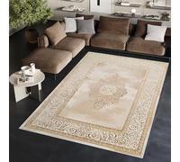 TAPISO Ares Area Rug Short Pile Traditional Gold Brown Beige Rosette Frame Ornaments 3D Effect Living Room Bedroom Durable OEKO-TEX Carpet Size - 160 x 220 cm (5ft3 x 7ft3)