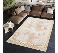 TAPISO Ares Area Rug Short Pile Traditional Vintage Gold Beige Frame Abstract Ornaments 3D Effect Living Room Bedroom Durable OEKO-TEX Carpet Size - 120 x 170 cm (3ft11 x 5ft7)