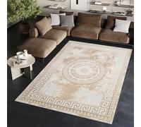 TAPISO Ares Area Rug Short Pile Vintage Traditional Gold Beige Brown Frame Rosette Medallion Ornaments 3D Effect Living Room Bedroom Durable OEKO-TEX Carpet Size - 140 x 200 cm (4ft7 x 6ft7)