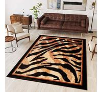 TAPISO Atlas Area Rug Brown Black Modern Animal Print Safari Tiger Short Pile Living Room Bedroom Durable OEKO-TEX Carpet Size - 100 x 200 cm (3ft3 x 6ft7)