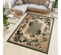 TAPISO Atlas Area Rug Green Beige Floral Frame Geometric Modern Vintage Short Pile Living Room Bedroom Durable OEKO-TEX Carpet Size - 100 x 200 cm (3ft3 x 6ft7)