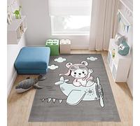 TAPISO Baby Area Rug Kids Room Play Mat Child Bedroom Bear Plane Grey Blue White Pink Durable Size - 120 x 170 cm (3ft11 x 5ft7)