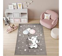 TAPISO Baby Area Rug Kids Room Play Mat Child Bedroom Elephant Balloons Grey Blue White Pink Durable Size - 140 x 200 cm (4ft7 x 6ft7)