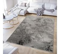 TAPISO Crystal Area Rug Short Pile Abstract Modern Marble Light Grey 3D Effect Living Room Bedroom Durable OEKO-TEX Carpet Size - 160 x 220 cm (5ft3 x 7ft3)
