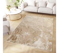 TAPISO Crystal Area Rug Short Pile Modern Abstract Beige Gold Cream Marble 3D Effect Living Room Bedroom Durable OEKO-TEX Carpet Size - 140 x 200 cm (4ft7 x 6ft7)