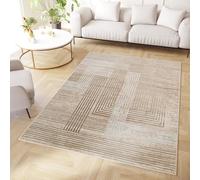 TAPISO Crystal Area Rug Short Pile Modern Brown Beige Cream Geometric Stripes Lines 3D Effect Living Room Bedroom Durable OEKO-TEX Carpet Size - 160 x 220 cm (5ft3 x 7ft3)