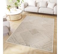 TAPISO Crystal Area Rug Short Pile Modern Brown Beige Vintage Geometric Diamonds Frame 3D Effect Living Room Bedroom Durable OEKO-TEX Carpet Size - 140 x 200 cm (4ft7 x 6ft7)