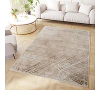 TAPISO Crystal Area Rug Short Pile Modern Cream Brown Flecked Lines Triangles 3D Effect Living Room Bedroom Durable OEKO-TEX Carpet Size - 160 x 220 cm (5ft3 x 7ft3)