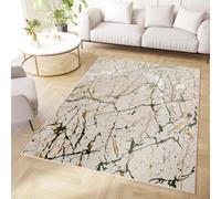 TAPISO Crystal Area Rug Short Pile Modern Green Gold Cream White Abstract Paint Marble 3D Effect Living Room Bedroom Durable OEKO-TEX Carpet Size - 180 x 250 cm (5ft11 x 8ft2)
