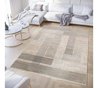 TAPISO Crystal Area Rug Short Pile Modern Light Dark Grey Beige Cream Geometric Stripes Lines 3D Effect Living Room Bedroom Durable OEKO-TEX Carpet Size - 200 x 300 cm (6ft7 x 9ft10)