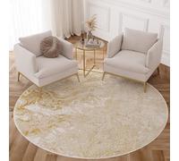 TAPISO Crystal Round Area Rug Short Pile Modern Abstract Beige Gold Cream Marble 3D Effect Living Room Bedroom Durable OEKO-TEX Carpet Size - 240 x 240 cm (7ft10 x 7ft10)