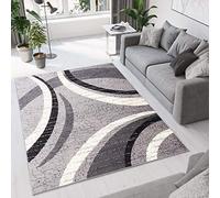 TAPISO Dream Area Rug Living Room Bedroom Modern Pattern Light Dark Grey Black Stripes Waves Durable Size - 130 x 190 cm (4ft3 x 6ft3)