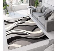 TAPISO Dream Area Rug Living Room Bedroom Modern Short Pile Light Dark Grey Wavy Abstract Durable Carpet Size - 160 x 220 cm (5ft3 x 7ft3)