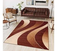TAPISO Dream Area Rug Living Room Bedroom Short Pile Abstract Modern Brown Beige Waves Wavy Durable Carpet Size - 200 x 300 cm (6ft7 x 9ft10)