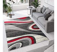 TAPISO Dream Area Rug Living Room Bedroom Short Pile Abstract Modern Waves Grey Red Durable Carpet Size - 130 x 190 cm (4ft3 x 6ft3)