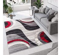 TAPISO Dream Area Rug Living Room Bedroom Short Pile Light Grey Red Waves Contemporary Abstract Modern Size - 200 x 300 cm (6ft7 x 9ft10)
