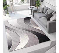TAPISO Dream Area Rug Living Room Bedroom Short Pile Modern Abstract Light Grey Wavy Durable Carpet Size - 250 x 350 cm (8ft2 x 11ft6)