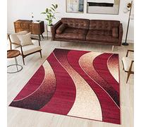 TAPISO Dream Area Rug Living Room Bedroom Short Pile Modern Burgundy Red Wavy Waves Durable Carpet Size - 80 x 150 cm (2ft7 x 4ft11)