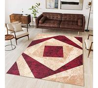 TAPISO Dream Area Rugs Living Room Bedroom Short Pile Modern Cream Red Square Durable Carpet Size - 160 x 220 cm (5ft3 x 7ft3)