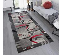TAPISO Dream Carpet Runner Hall Hallway Stairs Short Pile Modern Abstract Grey Red Floor Mat Durable Size - 70 x 400 cm (2ft4 x 13ft1)