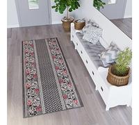 TAPISO Dream Runner Hallway Stairs Floral Flowers Long Durable Carpet Grey Red Modern Details Size - 60 x 140 cm (2ft x 4ft7)