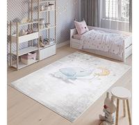 TAPISO Emma Area Rug Children Kids Room Bedroom Play Mat Grey Elephant Moon Anti-Slip Durable Carpet Size - 120 x 170 cm (3ft11 x 5ft7)
