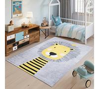 TAPISO Emma Area Rug Children Kids Room Bedroom Play Mat Grey Yellow Lion Anti-Slip Durable Carpet Size - 160 x 230 cm (5ft3 x 7ft7)