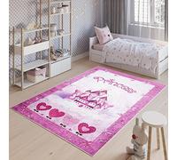TAPISO Emma Area Rug Children Kids Room Bedroom Play Mat Pink Castle Princess Anti-Slip Durable Carpet Size - 80 x 150 cm (2ft7 x 4ft11)