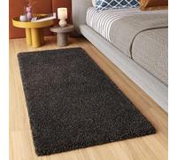 TAPISO Essence Carpet Runner Shaggy Long Pile Anthracite Plain One Colour Bedroom Living Room Nursery Durable Area Rug OEKO-TEX Size - 70 x 200 cm (2ft4 x 6ft7)