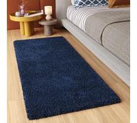 TAPISO Essence Carpet Runner Shaggy Long Pile Blue Navy Plain One Colour Bedroom Living Room Nursery Durable Area Rug OEKO-TEX Size - 80 x 250 cm (2ft7 x 8ft2)