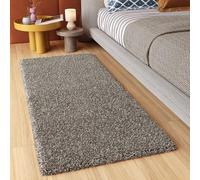 TAPISO Essence Carpet Runner Shaggy Long Pile Taupe Grey Brown Plain One Colour Bedroom Living Room Nursery Durable Area Rug OEKO-TEX Size - 100 x 250 cm (3ft3 x 8ft2)