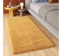 TAPISO Essence Carpet Runner Shaggy Long Pile Yellow Mustard Plain One Colour Bedroom Living Room Nursery Durable Area Rug OEKO-TEX Size - 120 x 250 cm (3ft11 x 8ft2)