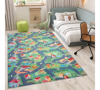 TAPISO Flannel Area Rug For Kids Green Grey Road City Mat Washable Anti-Slip Bedroom Children Room Durable OEKO-TEX Carpet Size - 200 x 300 cm (6ft7 x 9ft10)