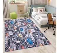 TAPISO Flannel Area Rug For Kids Grey Cars Road City Washable Anti-Slip Bedroom Children Room Durable OEKO-TEX Carpet Size - 80 x 150 cm (2ft7 x 4ft11)