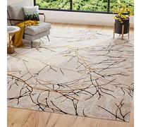 TAPISO Golden Area Rug Beige Gold Brown Lines Abstract Modern Soft Pile Durable Living Room Bedroom OEKO-TEX Carpet Size - 160 x 230 cm (5ft3 x 7ft7)
