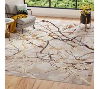 TAPISO Golden Area Rug Cream Gold Brown Lines Paint Modern Soft Pile Living Room Bedroom Durable OEKO-TEX Carpet Size - 160 x 230 cm (5ft3 x 7ft7)