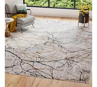 TAPISO Golden Area Rug Grey Gold Brown Lines Abstract Modern Soft Pile Durable Living Room Bedroom OEKO-TEX Carpet Size - 160 x 230 cm (5ft3 x 7ft7)
