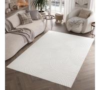 TAPISO Hygge Indoor Area Rug Modern Short Pile Arch Pattern Cream Off-White for Living Room and Bedroom 3D Optic Geometric Stripes Oeko-Tex 160 x 220 cm (5ft3 x 7ft3)