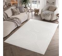 TAPISO Hygge Indoor Area Rug Modern Short Pile Waved Cream Off-White for Living Room and Bedroom 3D Optic Geometric Striped Design Oeko-Tex 160 x 220 cm (5ft3 x 7ft3)