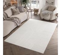 TAPISO Hygge Indoor Area Rug Short Pile Waved Stripes Cream Off-White for Living Room and Bedroom 3D Optic Geometric Modern Design Oeko-Tex 160 x 220 cm (5ft3 x 7ft3)