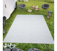 TAPISO Ibiza Area Rug Outdoor Waterproof Foldable Reversible Plastic Grey White Small Diamonds Carpet OEKO-TEX Size - 150 x 240 cm (4ft11 x 7ft10)