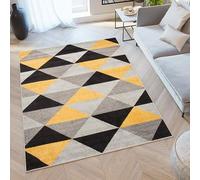 TAPISO Lazur Area Rug Living Room Bedroom Geometric Triangles Grey Black Yellow Fuchsia Size - 180 x 260 cm (5ft11 x 8ft6)