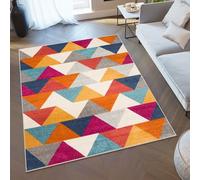 TAPISO Lazur Area Rug Living Room Bedroom Geometric Triangles Multicolour Orange Blue Size - 120 x 170 cm (3ft11 x 5ft7)