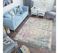 TAPISO Lazur Area Rug Living Room Bedroom Modern Frame Vintage Flecked Grey Blue Durable Carpet Size - 300 x 400 cm (9ft10 x 13ft1)